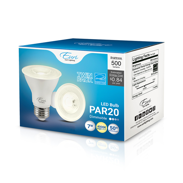 Euri Lighting LED PAR20 50W Dim ES EP20-7W6040e-2